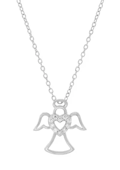 1/10 ct. t.w. Lab Grown Diamond Angel Pendant with 18" Cable Chain in Sterling Silver