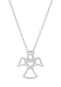 1/10 ct. t.w. Lab Grown Diamond Angel Pendant with 18" Cable Chain in Sterling Silver