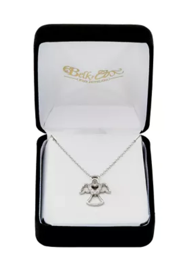 1/10 ct. t.w. Lab Grown Diamond Angel Pendant with 18" Cable Chain in Sterling Silver