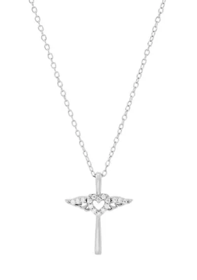 1/10 ct. t.w. Lab Grown Diamond Cross Pendant with 18" Cable Chain in Sterling Silver