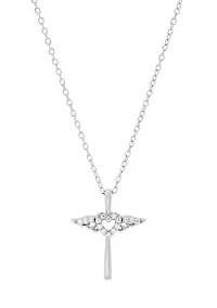 1/10 ct. t.w. Lab Grown Diamond Cross Pendant with 18" Cable Chain in Sterling Silver