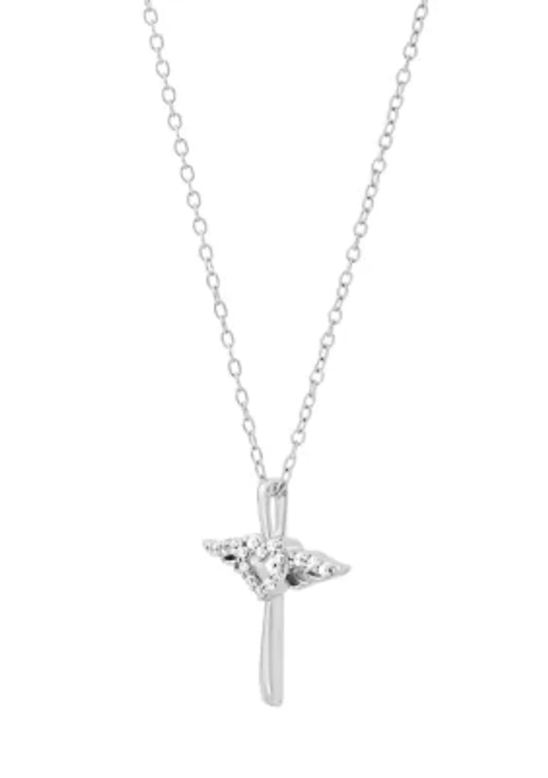1/10 ct. t.w. Lab Grown Diamond Cross Pendant with 18" Cable Chain in Sterling Silver