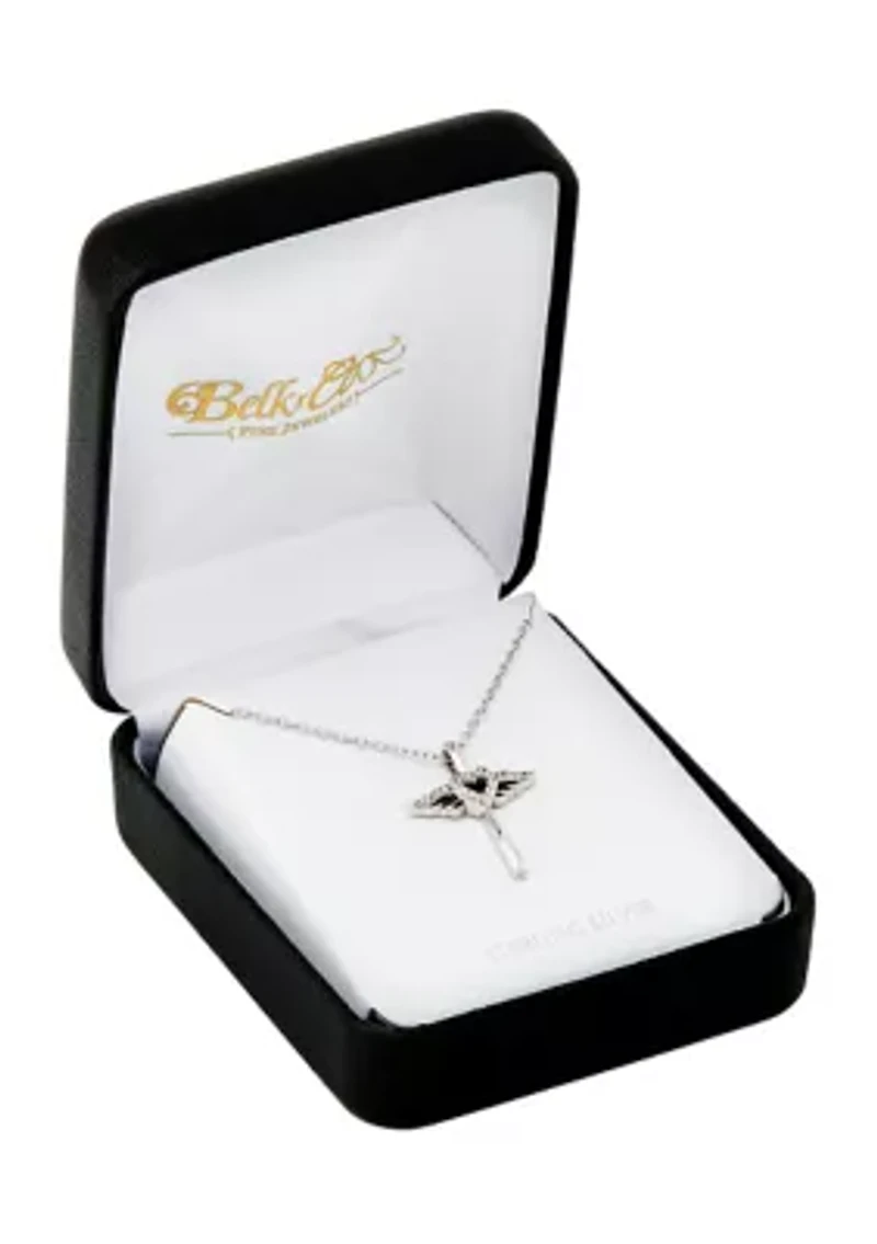1/10 ct. t.w. Lab Grown Diamond Cross Pendant with 18" Cable Chain in Sterling Silver