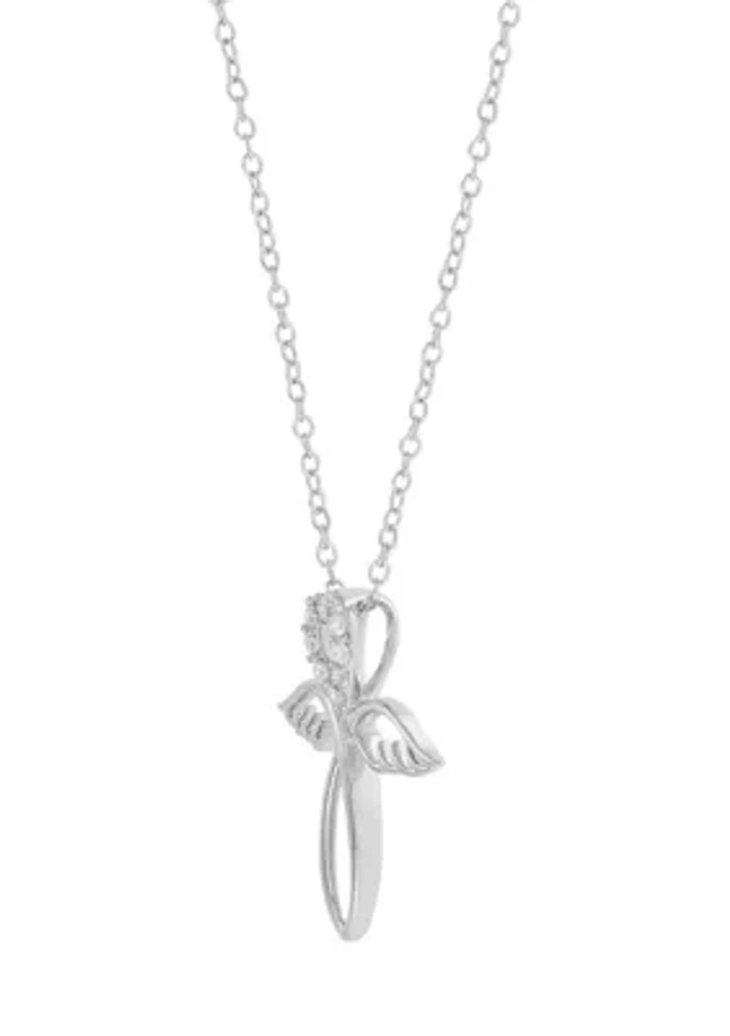  1/10 ct. t.w. Lab Grown Diamond Cross Wings Pendant with 18" Cable Chain in Sterling Silver