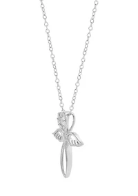  1/10 ct. t.w. Lab Grown Diamond Cross Wings Pendant with 18" Cable Chain in Sterling Silver