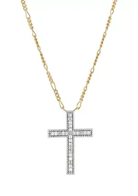 1/10 ct. t.w. Diamond Cross Chain Necklace in Gold Over Silver