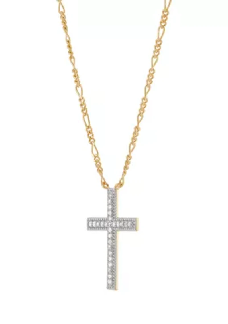 1/10 ct. t.w. Diamond Cross Chain Necklace in Gold Over Silver