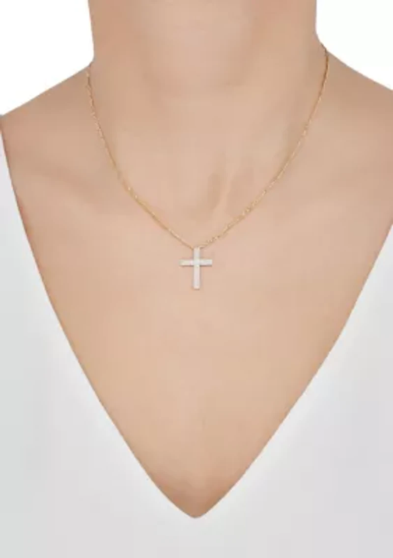 1/10 ct. t.w. Diamond Cross Chain Necklace in Gold Over Silver