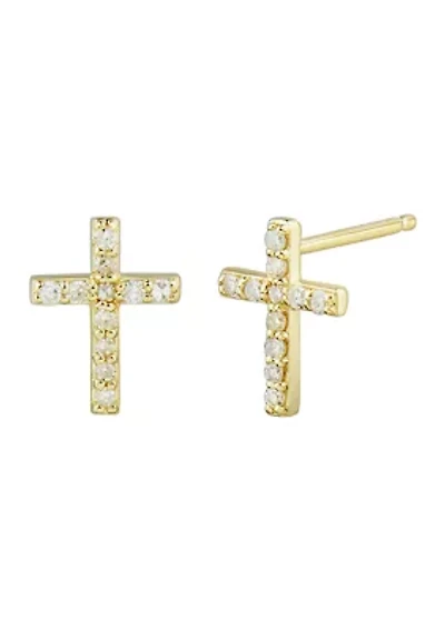 1/8 ct. t.w. Diamond Cross Earrings in 10k Yellow Gold