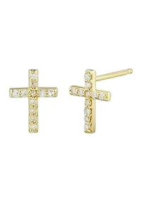 1/8 ct. t.w. Diamond Cross Earrings in 10k Yellow Gold