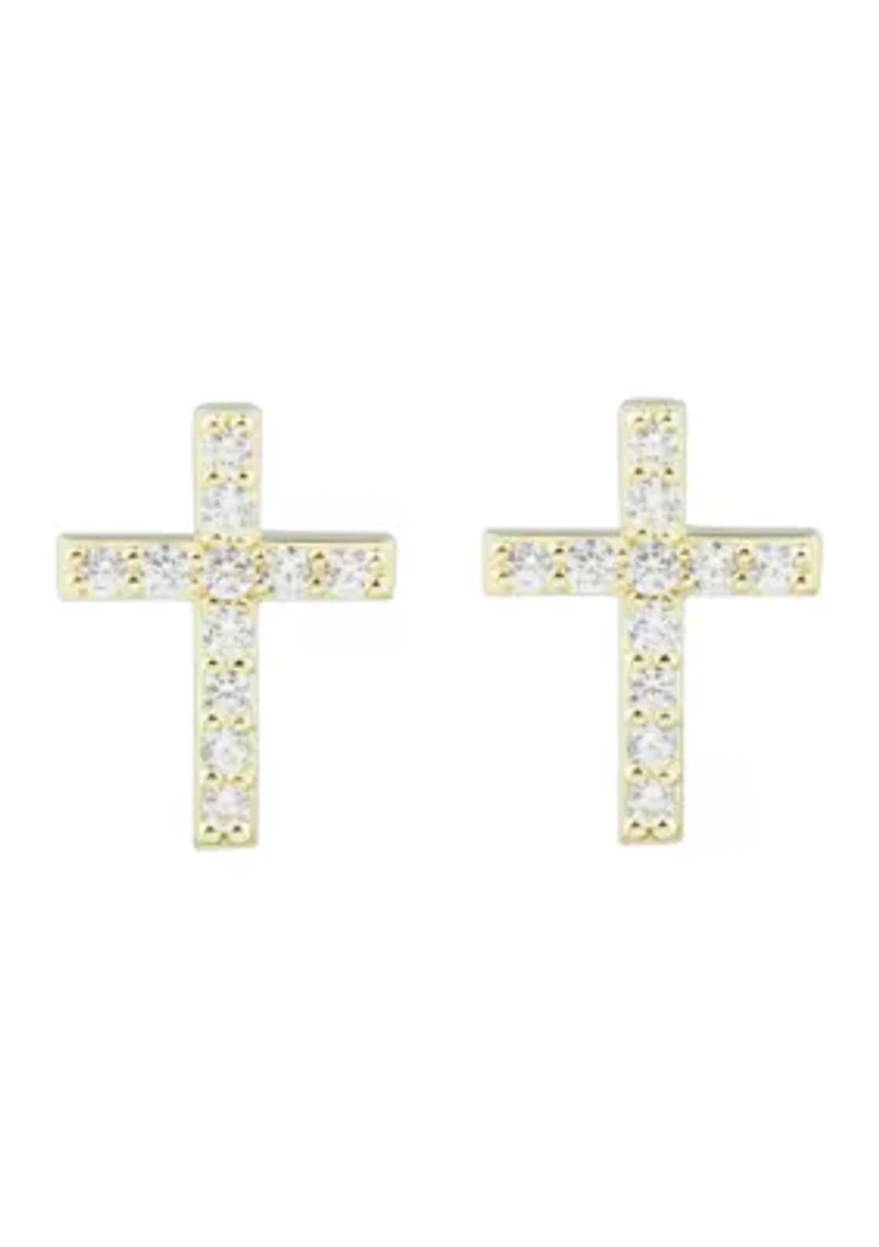 1/8 ct. t.w. Diamond Cross Earrings in 10k Yellow Gold