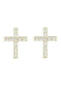 1/8 ct. t.w. Diamond Cross Earrings in 10k Yellow Gold