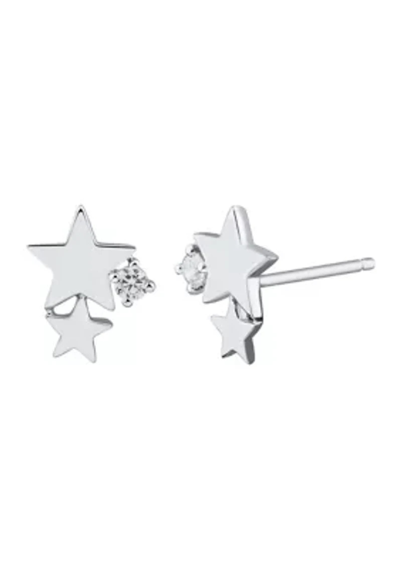 1/10 ct. t.w. Diamond Star Gold Plating Earrings in Sterling Silver