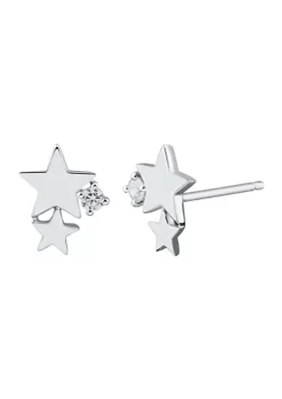 1/10 ct. t.w. Diamond Star Gold Plating Earrings in Sterling Silver