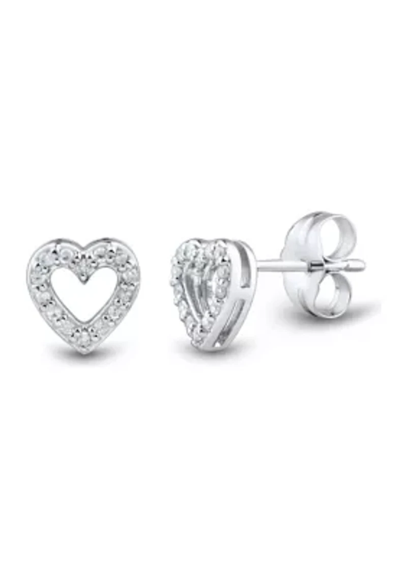 1/10 ct. t.w. Diamond Heart Earrings in 10K White Gold