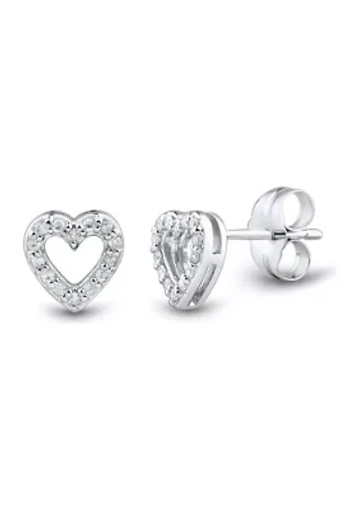 1/10 ct. t.w. Diamond Heart Earrings in 10K White Gold