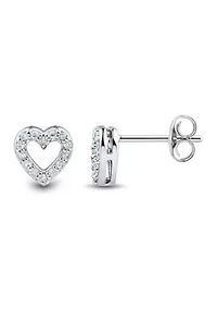 1/10 ct. t.w. Diamond Heart Earrings in 10K White Gold