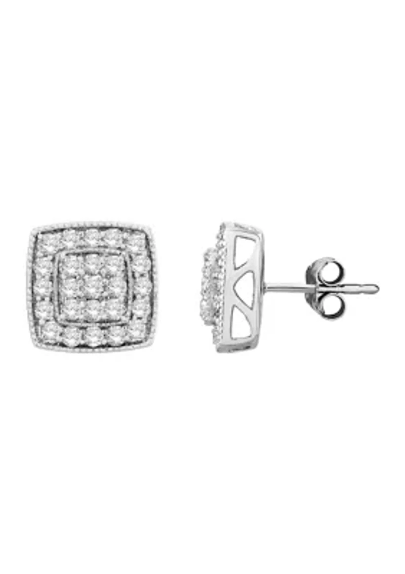 1 ct. t.w. Diamond Square Stud Earrings in Sterling Silver