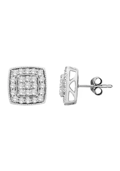 1 ct. t.w. Diamond Square Stud Earrings in Sterling Silver