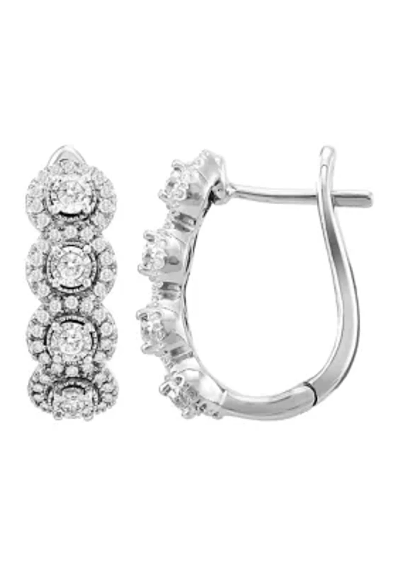 1/2 ct. t.w. Diamond Hoop Earrings in Sterling Silver