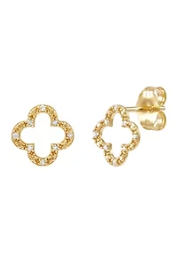 Diamond Accent Clover Earrings in 14K Yellow Gold