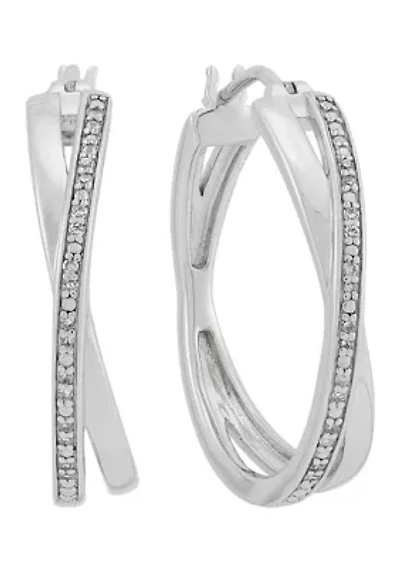 1/10 ct. t.w. Diamond Hoop Earrings in Sterling Silver and 3K White Gold