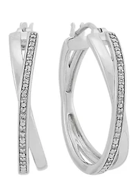 1/10 ct. t.w. Diamond Hoop Earrings in Sterling Silver and 3K White Gold