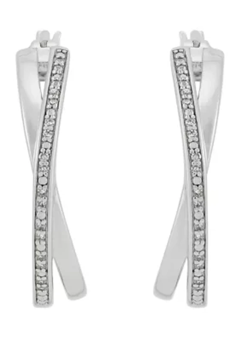 1/10 ct. t.w. Diamond Hoop Earrings in Sterling Silver and 3K White Gold