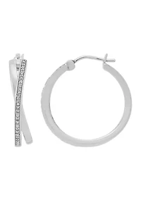 1/10 ct. t.w. Diamond Hoop Earrings in Sterling Silver and 3K White Gold