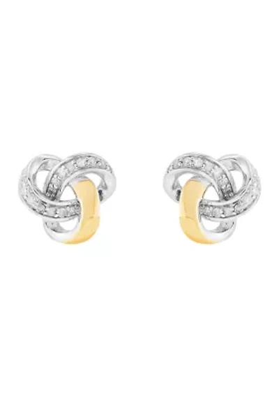 1/10 ct. t.w. Diamond Knot Stud Earrings in Sterling Silver and 10K Yellow Gold