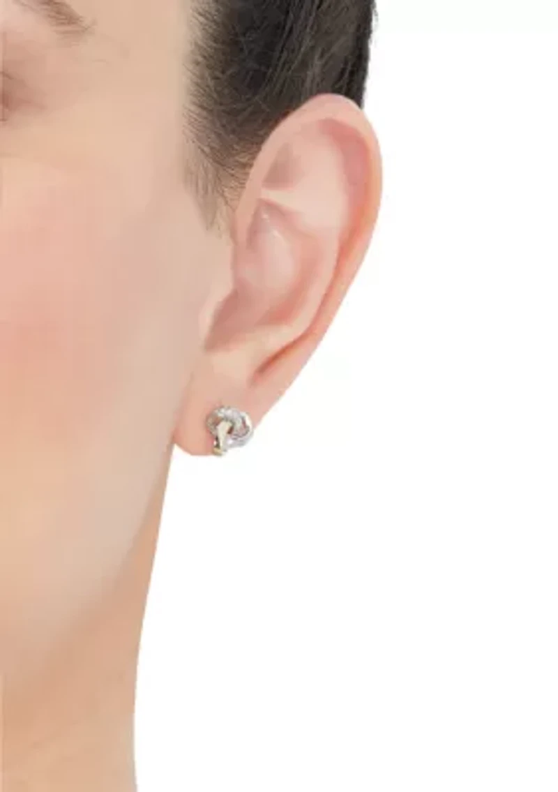 1/10 ct. t.w. Diamond Knot Stud Earrings in Sterling Silver and 10K Yellow Gold