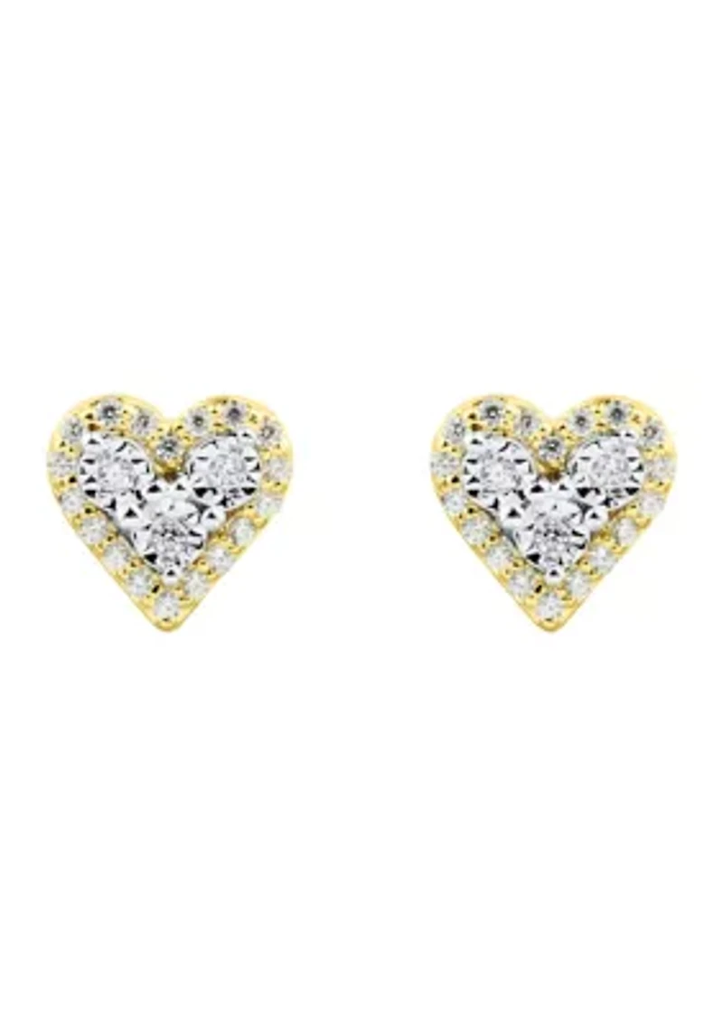 1/10 ct. t.w. Diamond Heart Earrings in Gold Over Sterling Silver