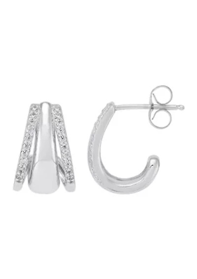 1/4 ct. t.w. Lab Grown Diamond Tri Row Earrings in Sterling Silver