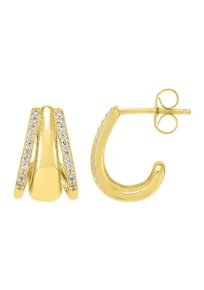 1/4 ct. t.w. Lab Grown Diamond Tri Row Earrings in Gold Over Sterling Silver