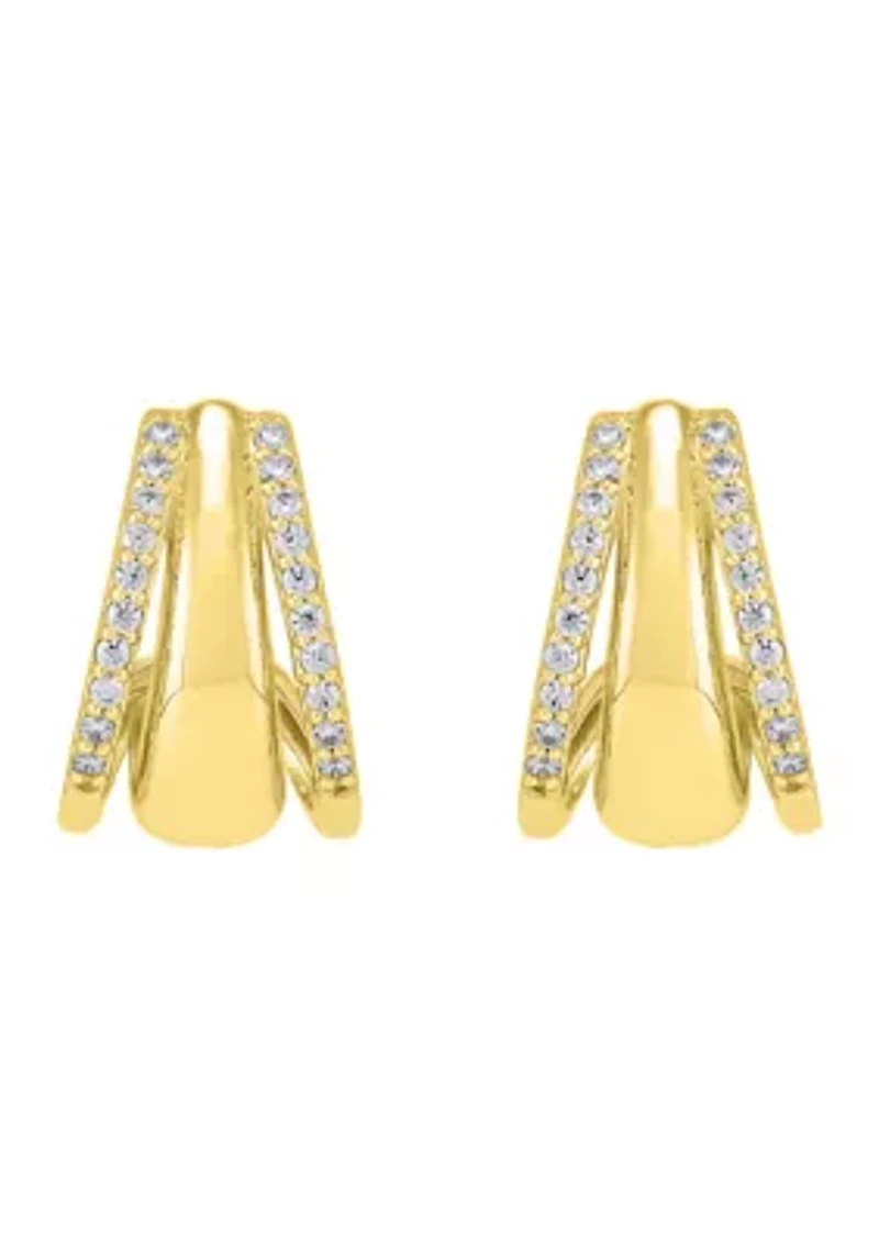 1/4 ct. t.w. Lab Grown Diamond Tri Row Earrings in Gold Over Sterling Silver