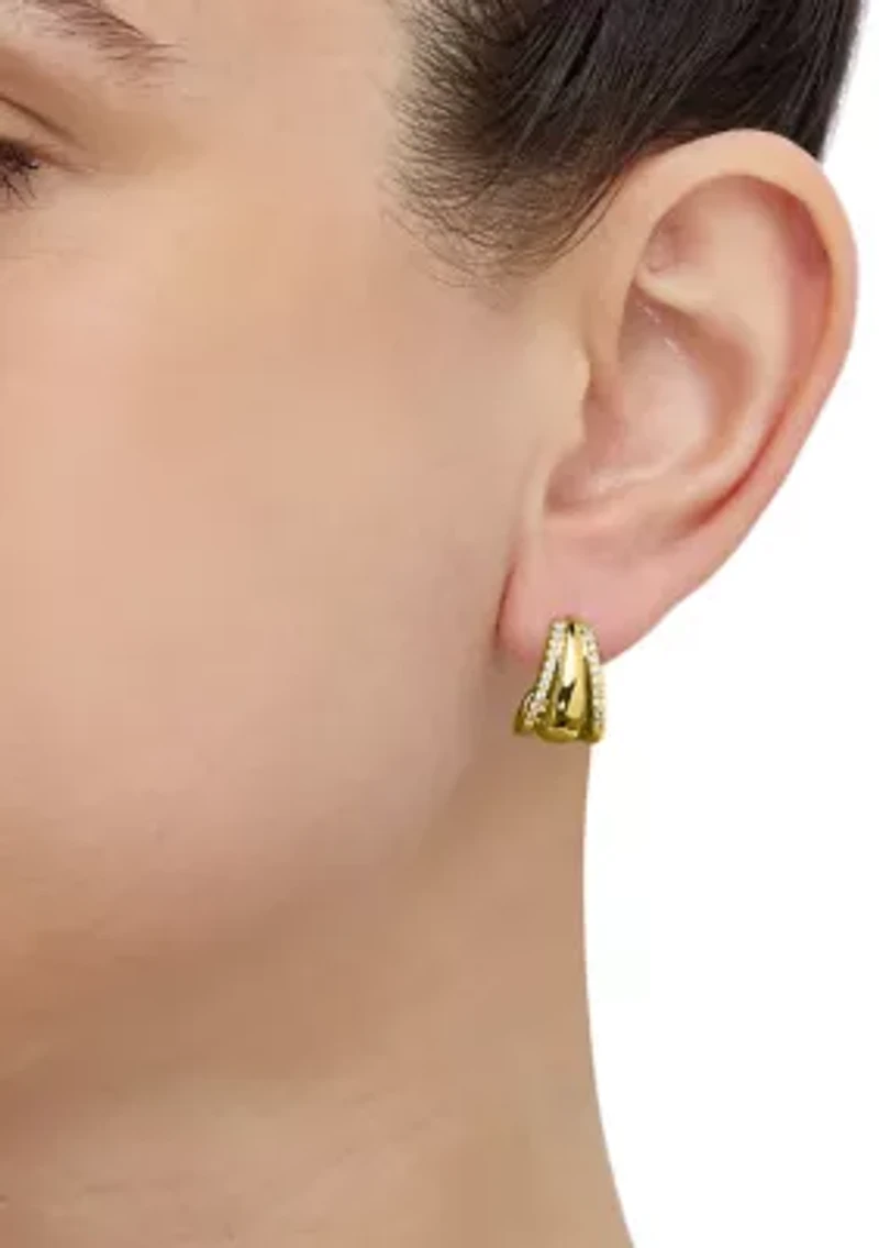 1/4 ct. t.w. Lab Grown Diamond Tri Row Earrings in Gold Over Sterling Silver
