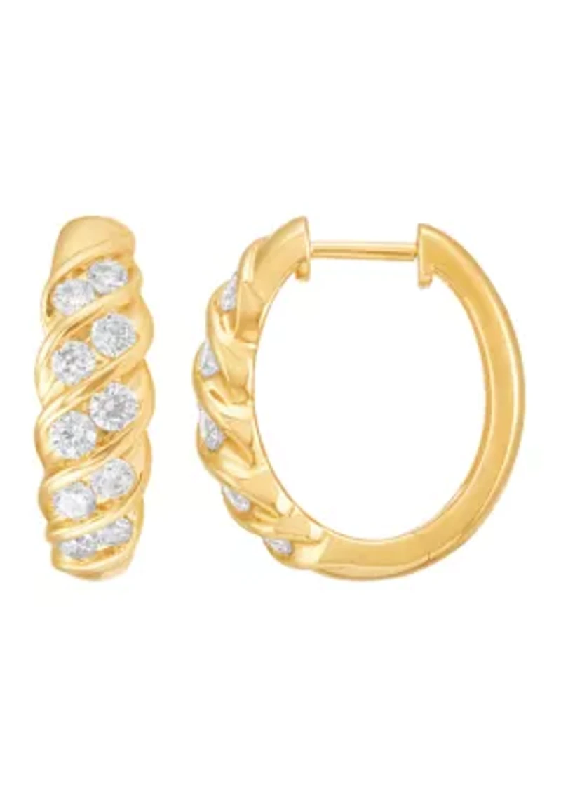 1 ct. t.w. Diamond Hoop Earrings in Gold Over Sterling Silver