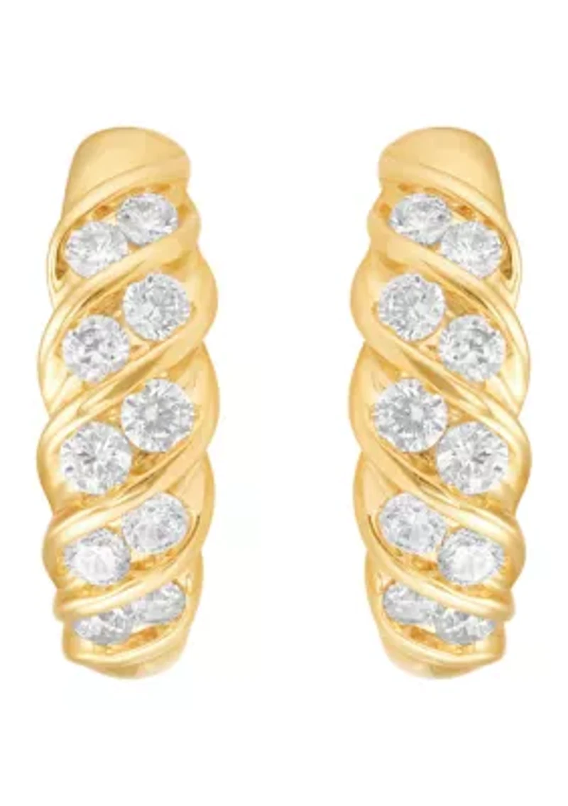 1 ct. t.w. Diamond Hoop Earrings in Gold Over Sterling Silver