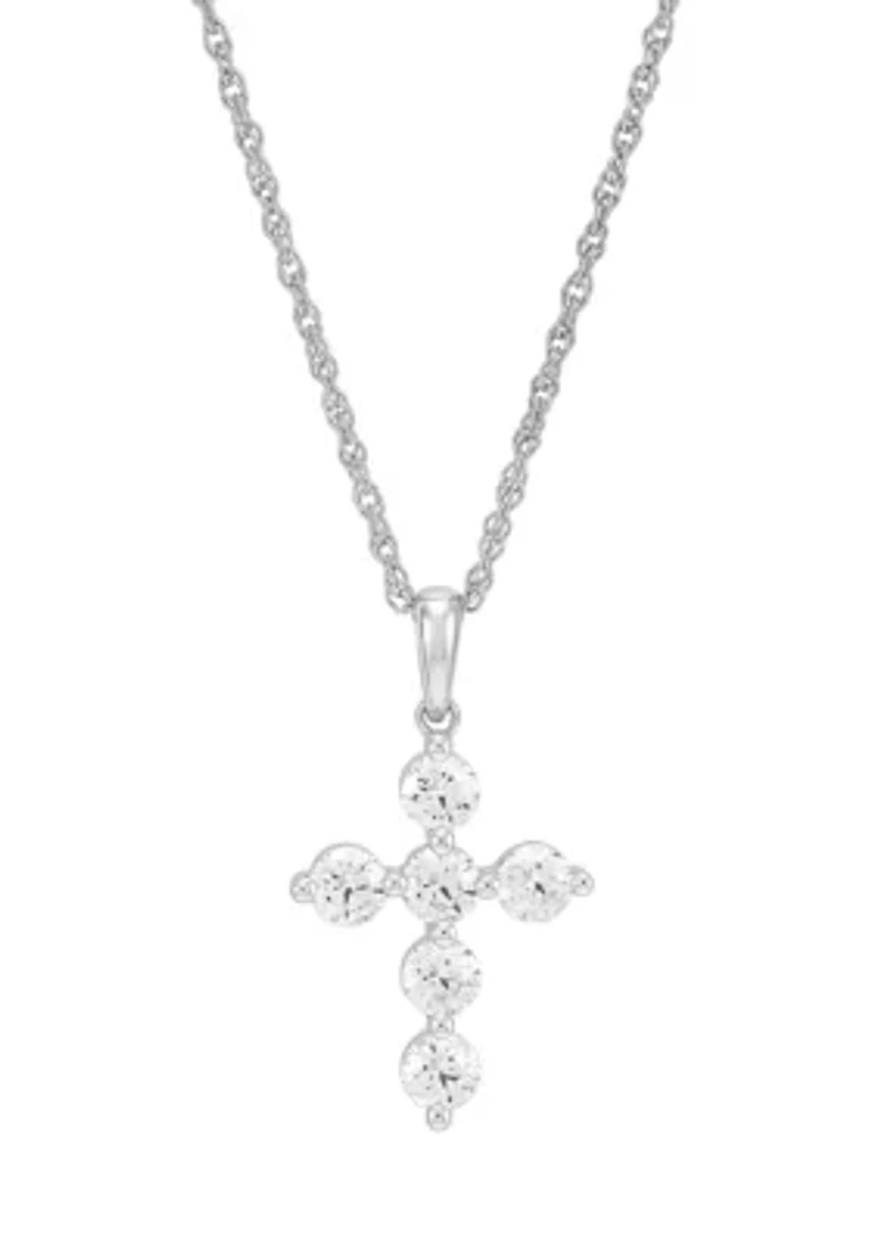1 ct. t.w. Lab Grown Diamond Cross Pendant with 18" Rope Chain in Sterling Silver