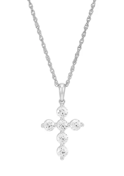 1 ct. t.w. Lab Grown Diamond Cross Pendant with 18" Rope Chain in Sterling Silver