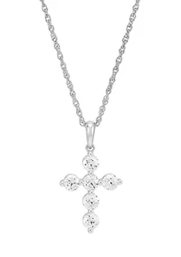 1 ct. t.w. Lab Grown Diamond Cross Pendant with 18" Rope Chain in Sterling Silver