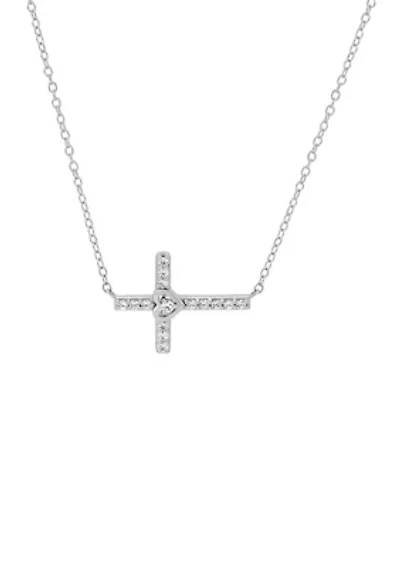 1/6 ct. t.w. Lab Grown Diamond Cross Necklace in Sterling Silver