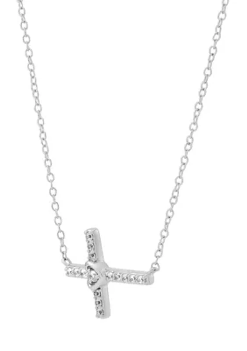 1/6 ct. t.w. Lab Grown Diamond Cross Necklace in Sterling Silver