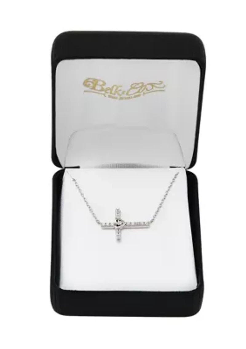 1/6 ct. t.w. Lab Grown Diamond Cross Necklace in Sterling Silver