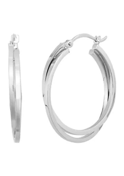 Square Tube Hoop in 14K White Gold