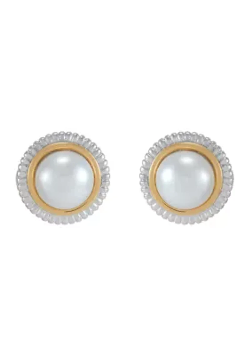 Pearl Stud Earrings and Pendant Necklace with 20" Forzanite Chain Set in Sterling Silver and 14K Yellow Gold