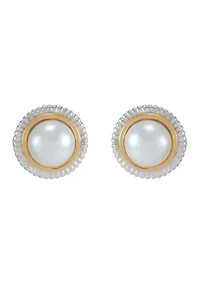 Pearl Stud Earrings and Pendant Necklace with 20" Forzanite Chain Set in Sterling Silver and 14K Yellow Gold