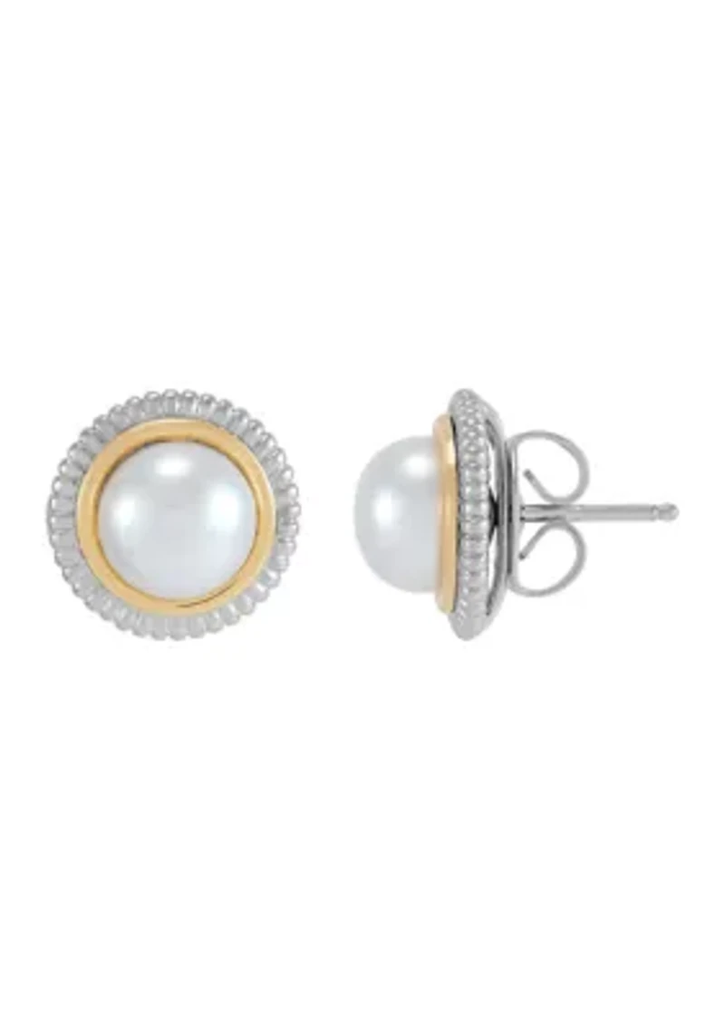 Pearl Stud Earrings and Pendant Necklace with 20" Forzanite Chain Set in Sterling Silver and 14K Yellow Gold