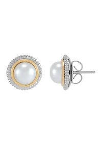 Pearl Stud Earrings and Pendant Necklace with 20" Forzanite Chain Set in Sterling Silver and 14K Yellow Gold