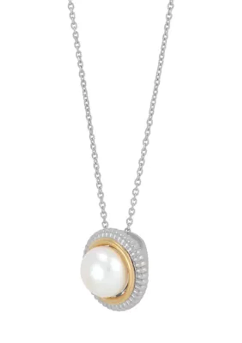 Pearl Stud Earrings and Pendant Necklace with 20" Forzanite Chain Set in Sterling Silver and 14K Yellow Gold